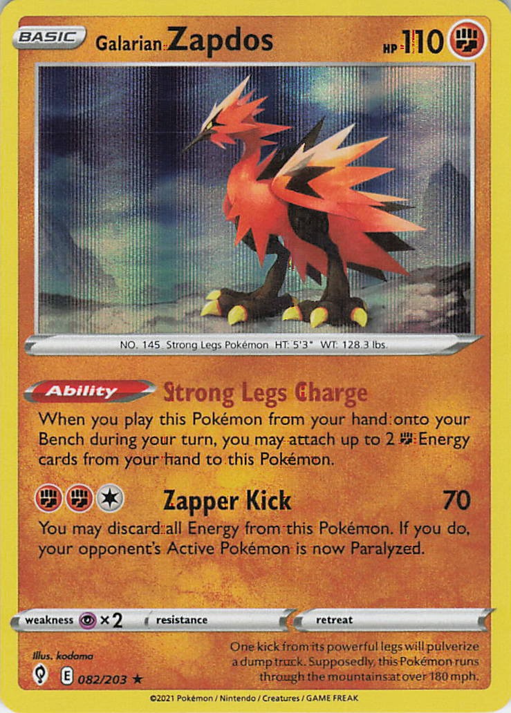 Galarian Zapdos Holo Holo Rare SWSH07: Evolving Skies 082/203 NM