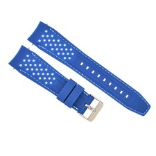 20MM CURVED RUBBER STRAP PERFORATED FOR CITIZEN ECO DRIVE WATCH BLUE WHITE STITC