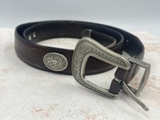Brown Leather Western-style Belt with an Engraved Silver-tone Buckle and Concho