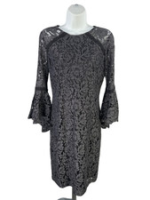 Calvin Klein Women's Blue Lace Lined Elbow Bell Sleeve Midi Dress - 4