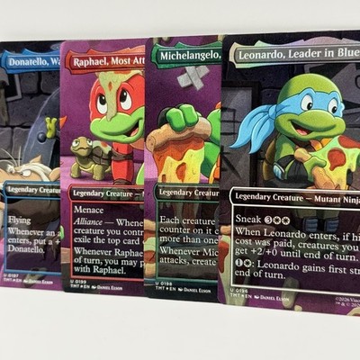 MTG Set of 4x Foil Borderless TMNT Leonardo Raphael Michaelangelo Donatello