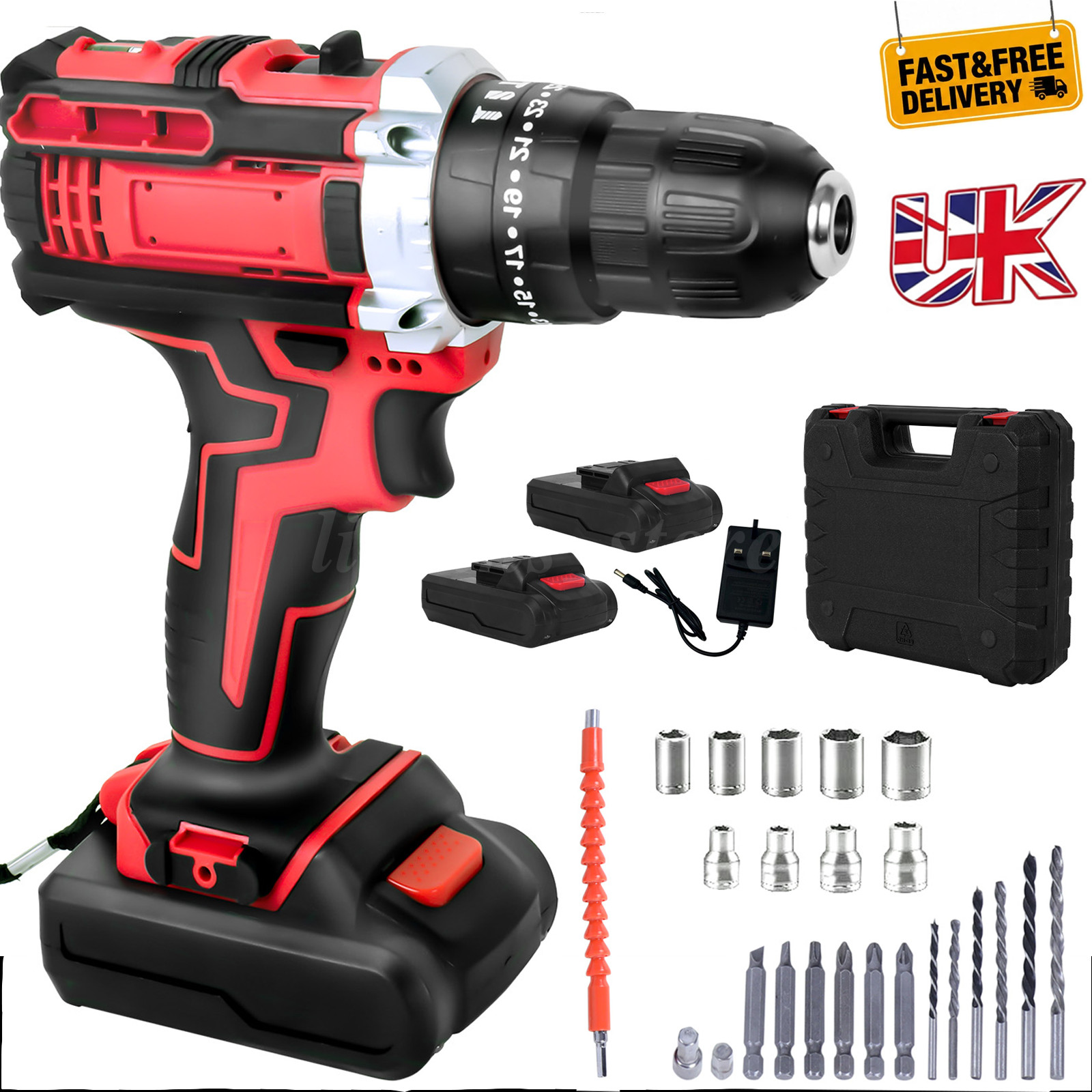 2+Battery 48V Cordless Drill Combi Driver High Power Electric Screwdriver Set UK
