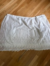 Antique White Cotton Petticoat Slip - Cutwork, Embroidery, Eyelet Flowers