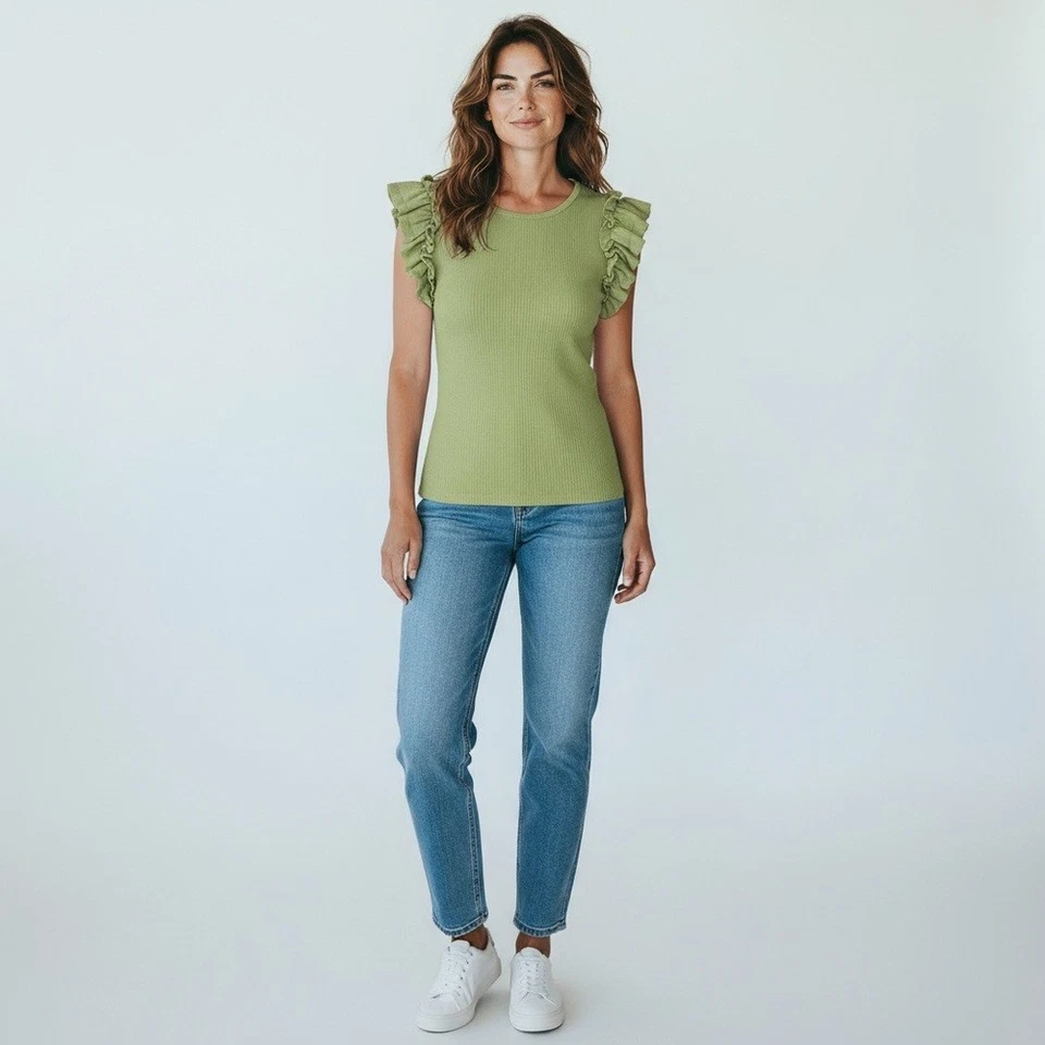 Top tejido de lujo con detalle de tul Bailey 44 en verde helecho talla grande Foto 2 de 4