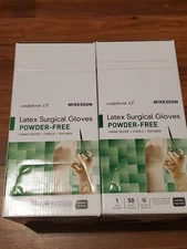 100-Pairs McKesson Confiderm LT Latex Surgical Glove Powder Free Size 7 02/2025