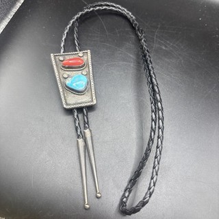 Vintage Native American Navajo Sterling Silver Turquoise Coral Bolo Tie