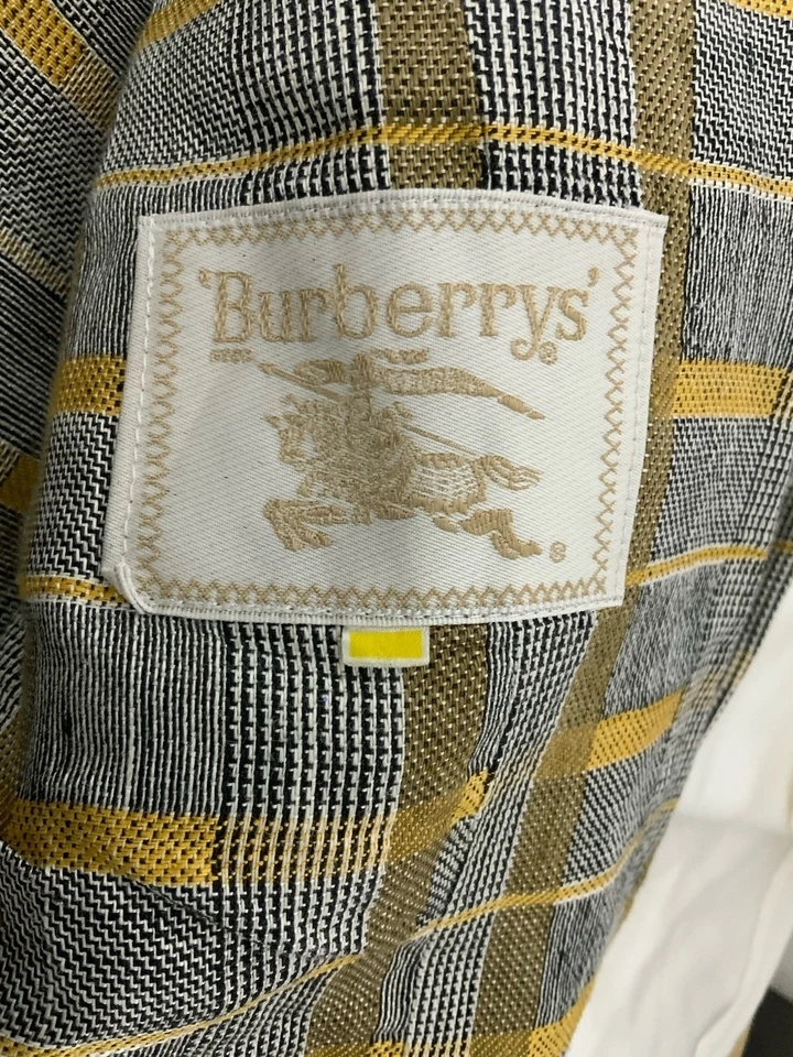 Blazer vintage para mujer BURBERRY’S gris lino con rayas doradas botón único PEC Foto 4 de 4