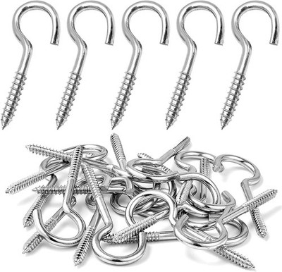 12pcs Screw Hooks Small Stainless Steel, Hook for Screw M5x65mm, Ceiling Hook...