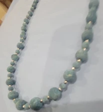 Blue Lava Rock & Silver Tone Bead Necklace Graduated Stone Jewelry Hook Clasp