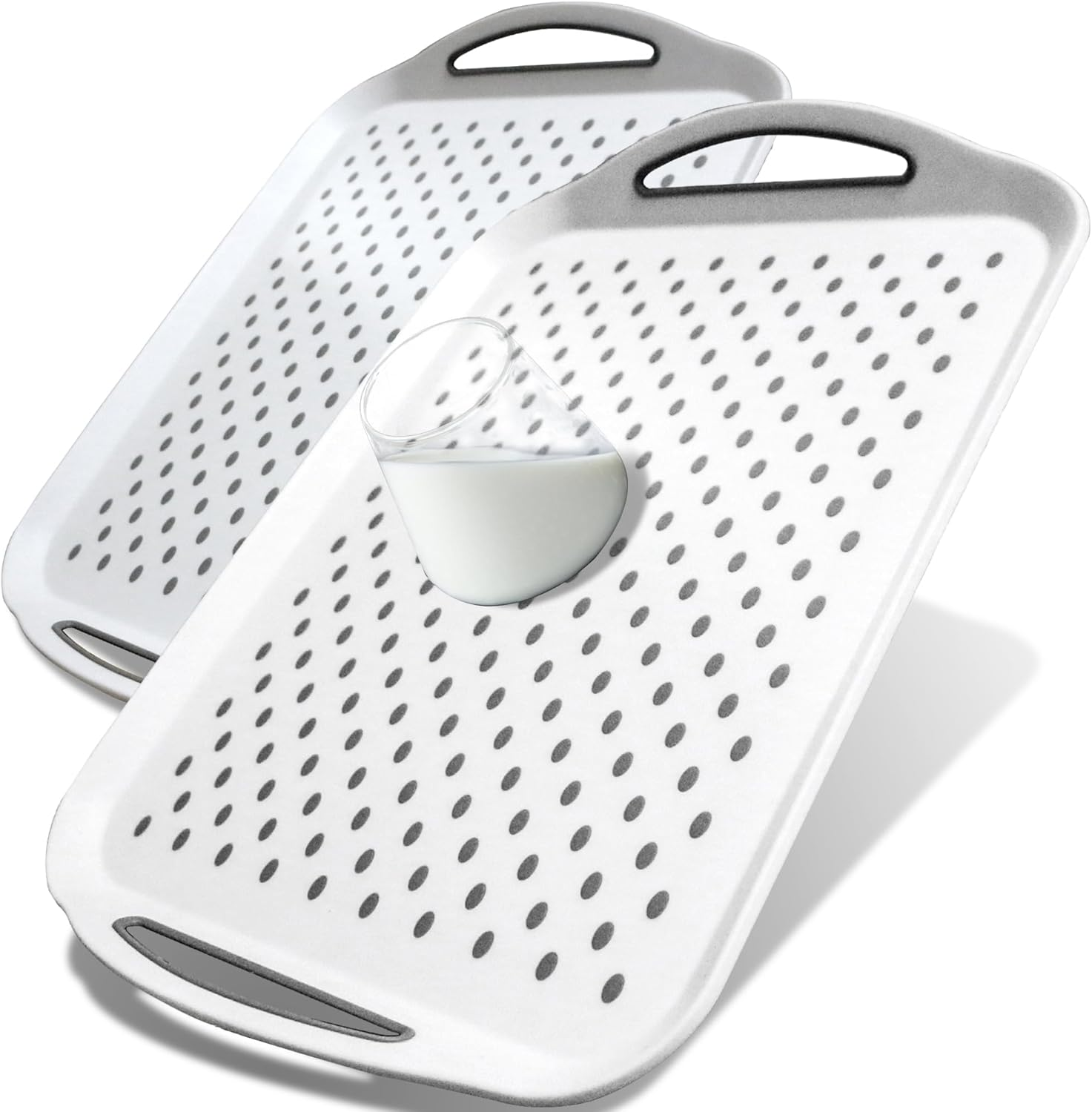 Large Nonslip Serving Tray with Handles, Silicone Grippy Dots Lap Food Trays for
