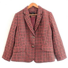 TALBOTS Shetland Aberdeen Women's Red Black Houndstooth Plaid Blazer Size 16p