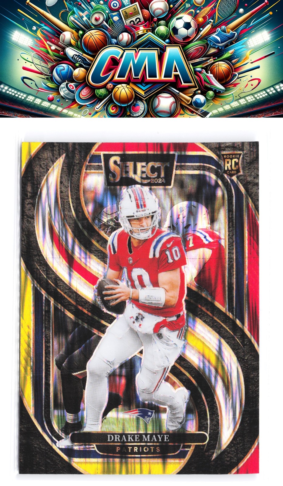 2024 Panini Select #113 Drake Maye Red & Yellow Prizm Shock
