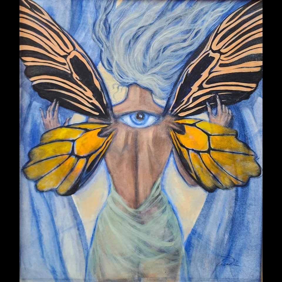 CRAMOLINI Precio Gota Mariposa Hada Mujer GRANDE Óleo Sobre Lienzo ARTE ORIGINAL No Impresión Foto 4 de 4