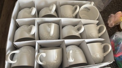  VTG New Christian Dior French Country Rose Oyster White Coffee Cups 12 Set NOS