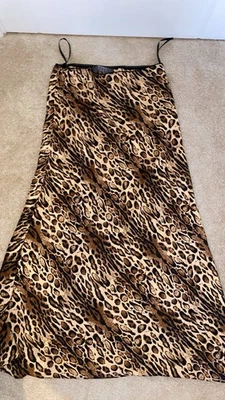 Primark Leopard Print Satin Slip Midi Dress Cowl Neck Strappy Size 14 - Image 1 of 2