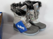 TOTES Toddler Girl's Sz 10 Pull On Snow Boots Faux Fur Trim Gray Lil Keri NIB
