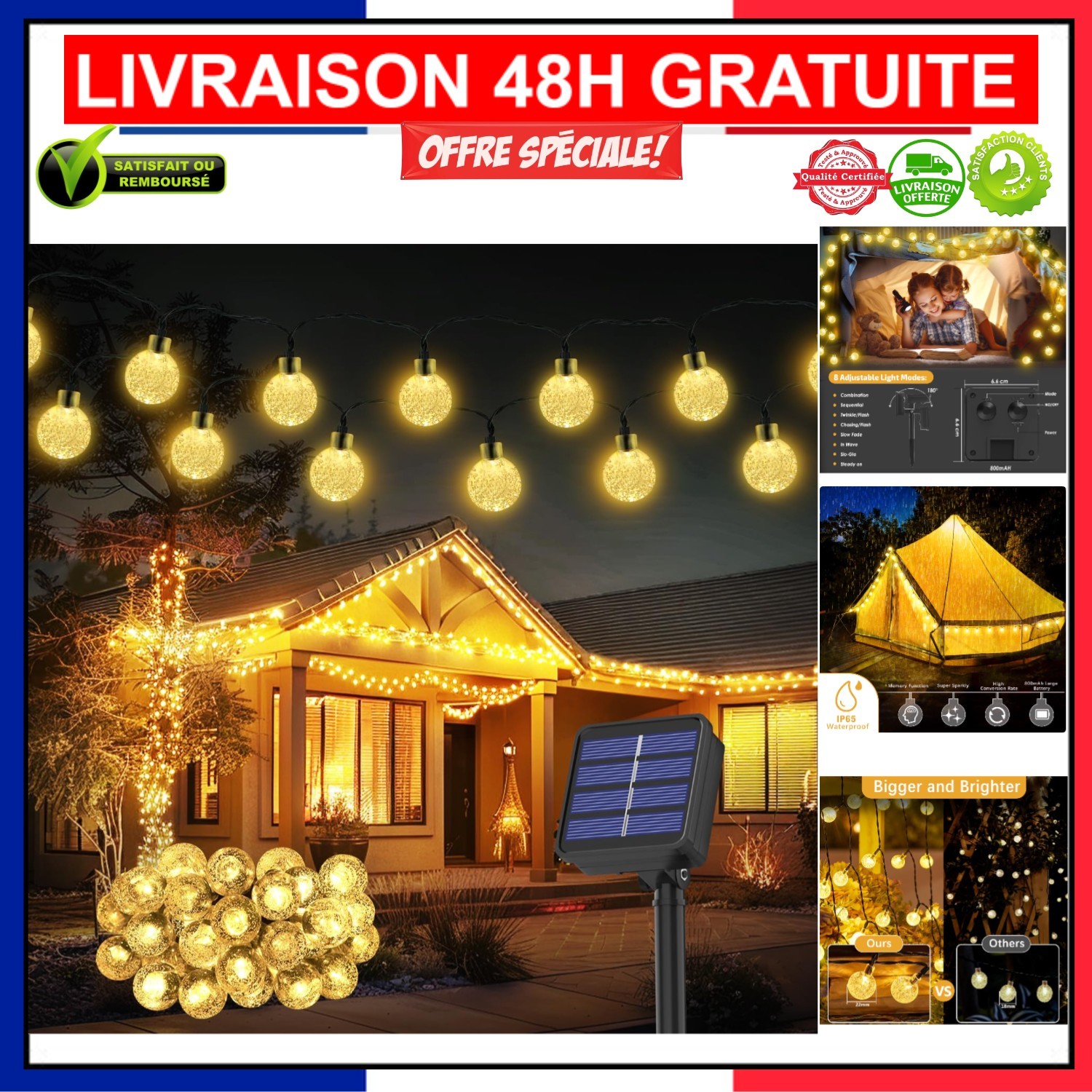 Guirlande solaire extérieure pour décoration de terrasse et soirée romantique