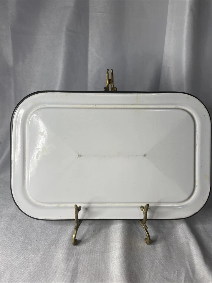 Vtg Rectangular Enamelware White Refrigerator Box Container Lid 12.75 X 8 1/8” - Image 2 of 4