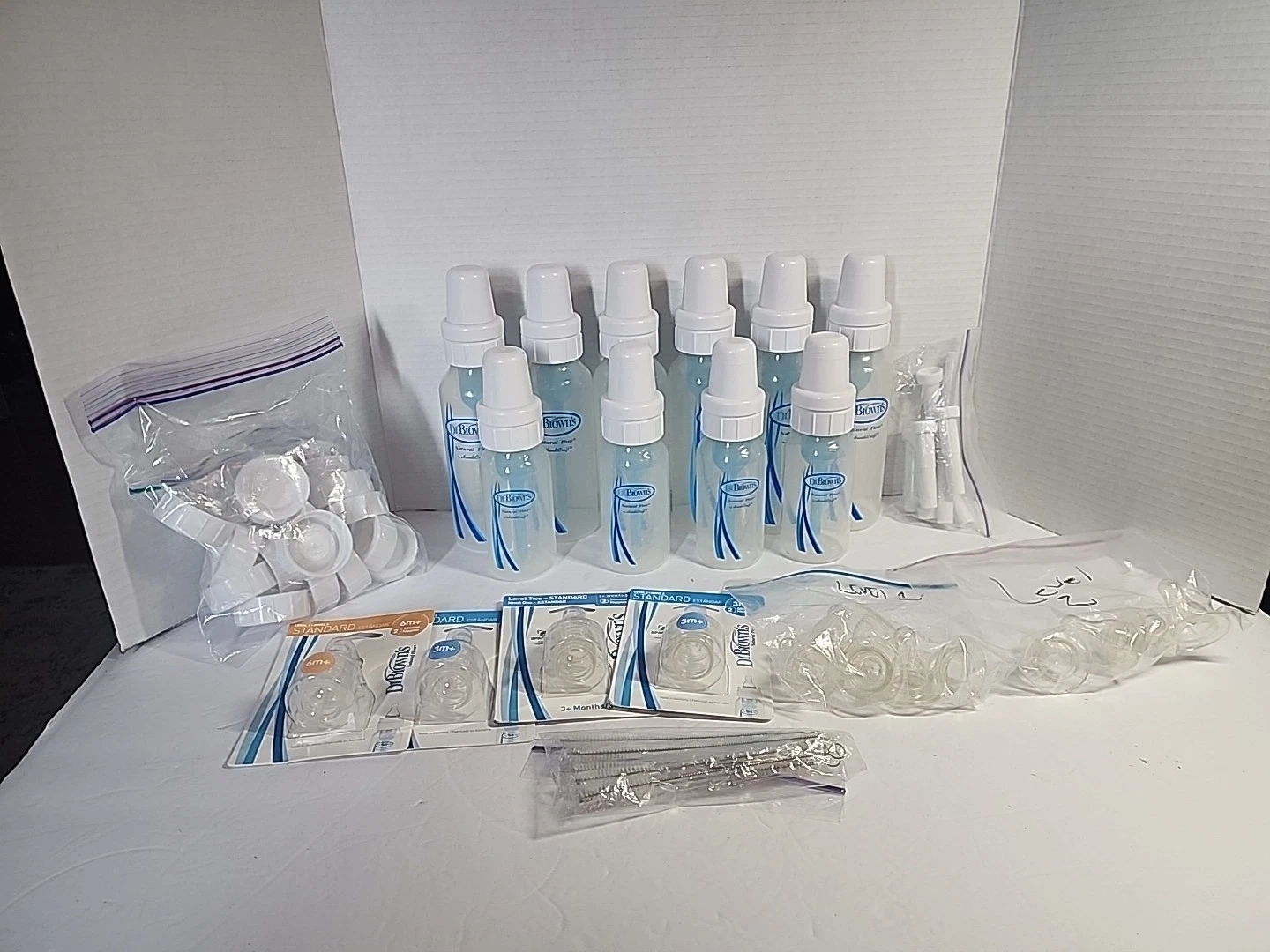Lot Of 10 Dr. Brown's Natural Flow Bottles With Caps & Nipples