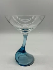 Vintage Art Land Hand Martini Glass Blown Sapphire Blue Stem Shot Glass Foot