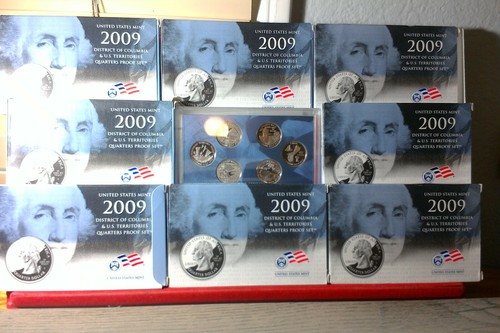 Lot of 8- packs of 2009 Dist of Columbia/ U S Territories Quarters Proof Sets - Foto 1 di 1