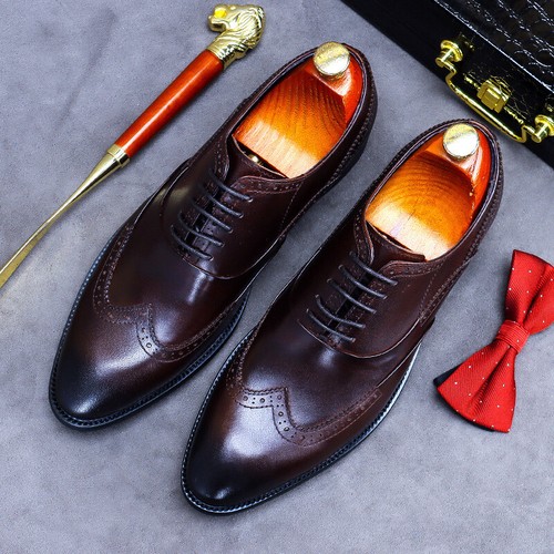 Men's Brogue Carved Shoes Korean Leather Shoes Business Plus Size Formal Shoes - Picture 27 of 28