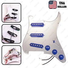 Prewired-Loaded SSS Pickguard Alnico V Pickups For Strat Chrome Mirror&DBlue