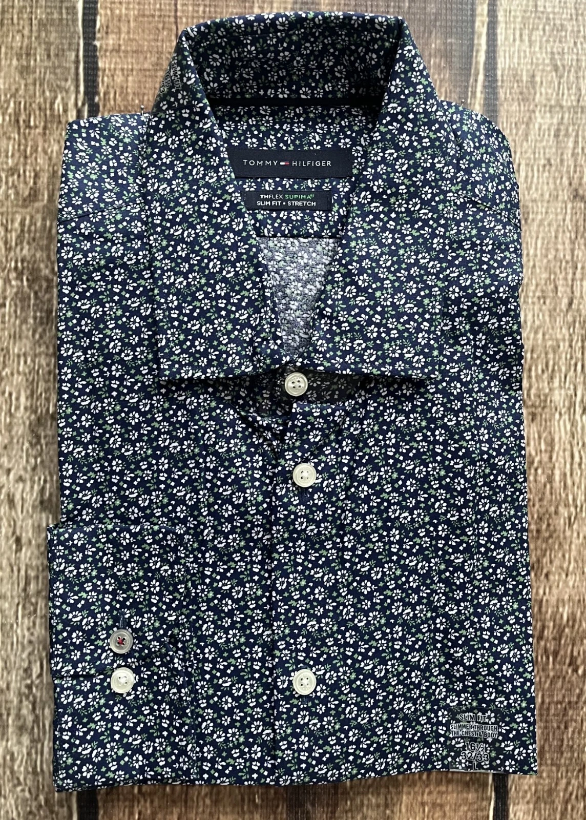 TOMMY HILFIGER FLORAL DRESS SHIRT BLUE GREEN JADE MENS SIZE 16.5 32/33 NEW $79