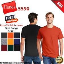 Hanes H5590 Men's US Grown Cotton Tagless Short Sleeve Pocket Tee Top T-Shirt