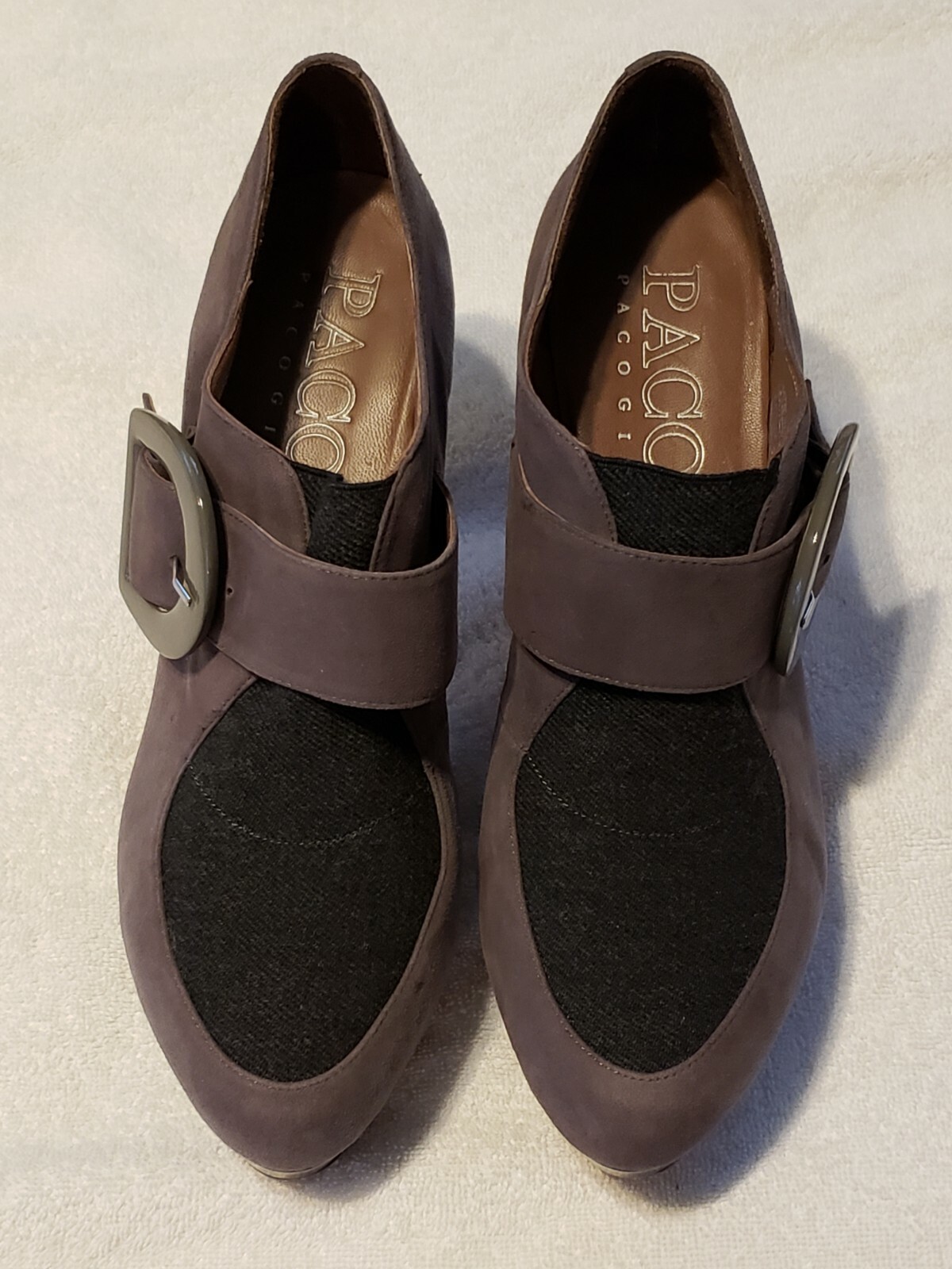 Paco Gil Women's Gray Suede/Fabric Platform Buckle Accent Heels Size 12M image 2