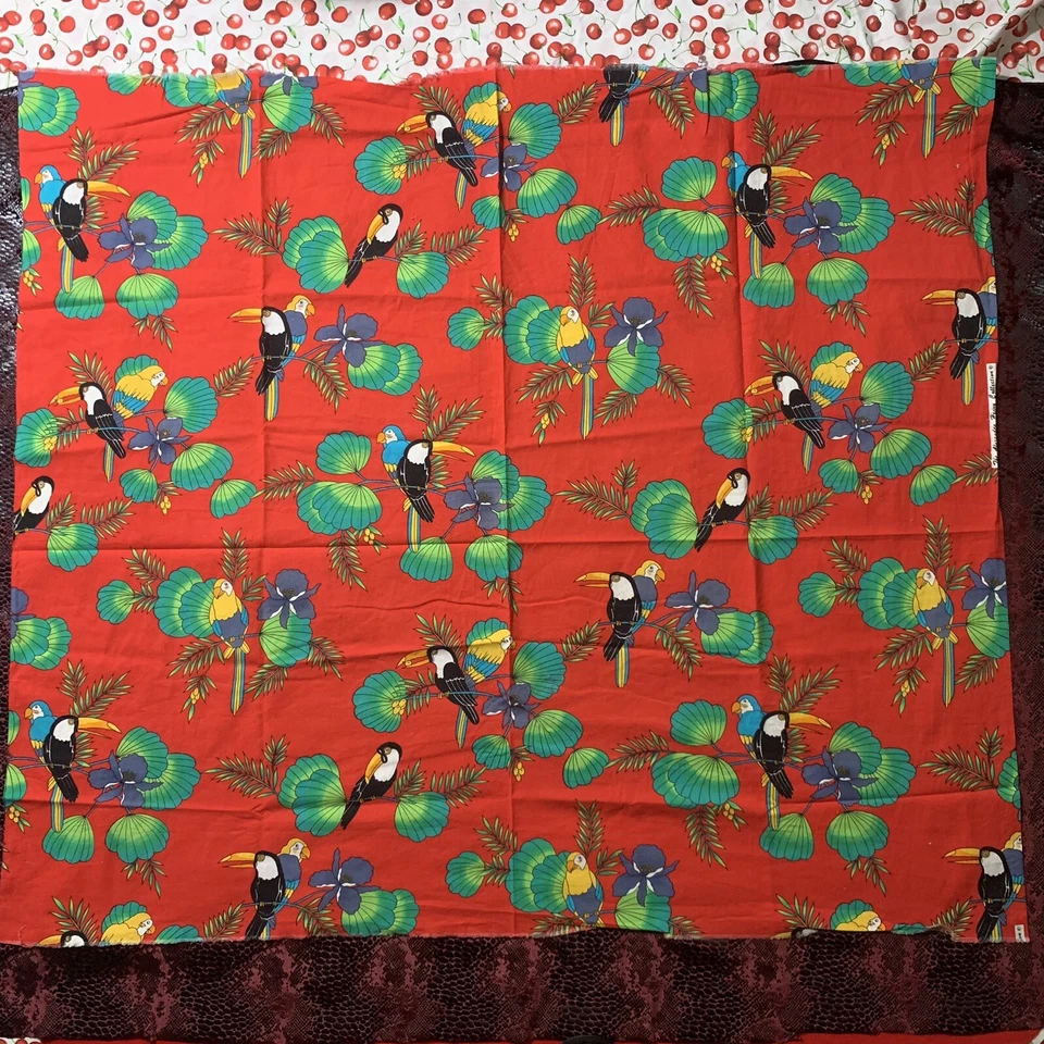 Vintage Tropical Toucan Cotton Fabric Piece 41x36” Alexander Henry Collection - Image 2 of 4