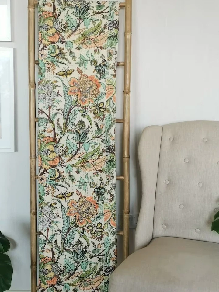 White Butterfly Print Indian Kantha Quilt Twin Cotton Blanket Vintage Bedspread - Image 3 of 4