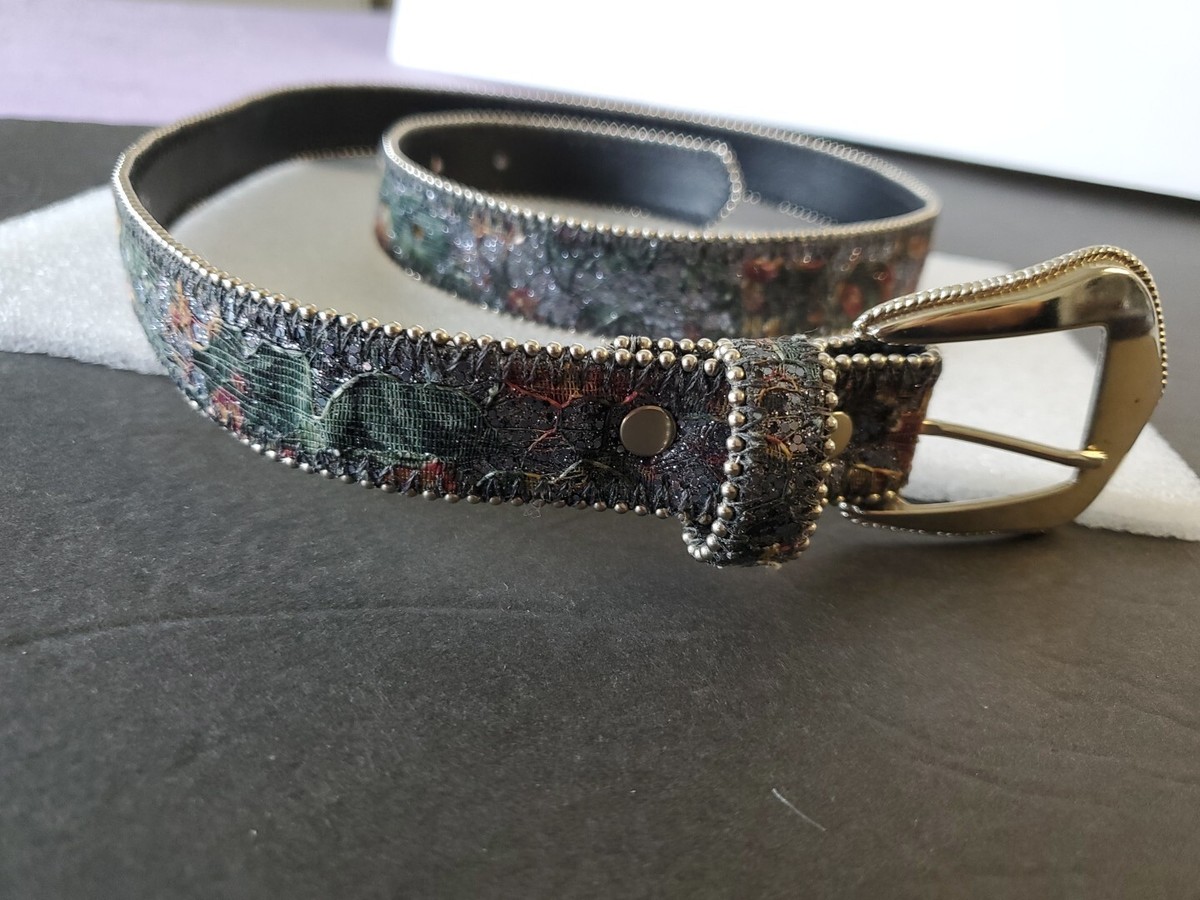 Ladies Vintage Leather Belt, Grey With Glittery Floral  display picture 2
