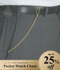 Double Curb Link Slide Attachment Pocket Watch Chain & FOB