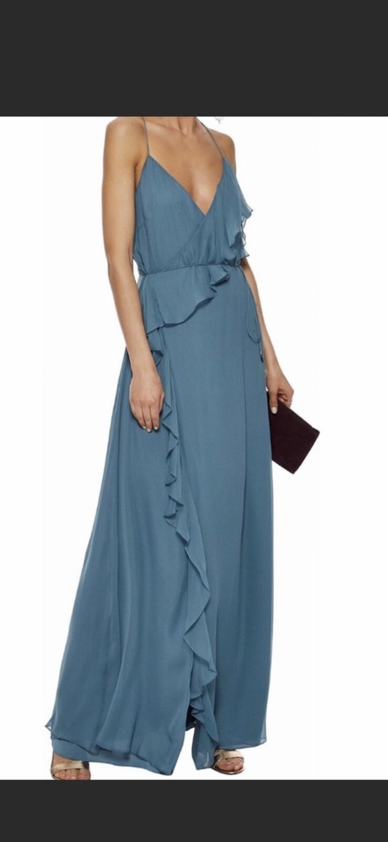 ruffle strap silk wrap dress Surplice Ruffle Wrap Dress - Classic Blue