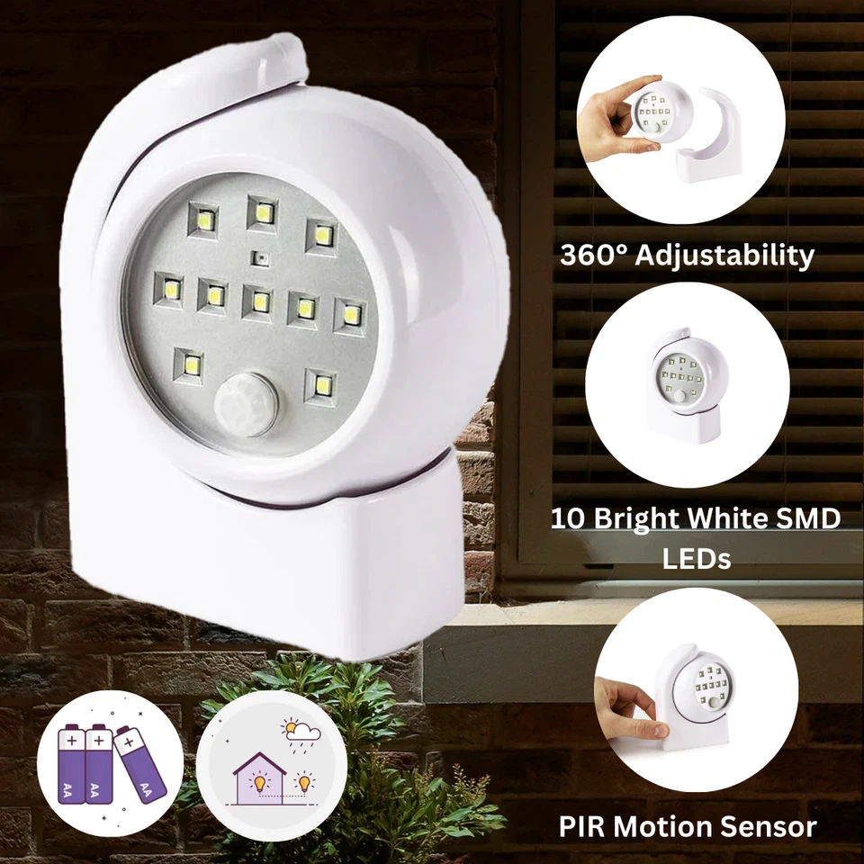360° PIR Motion Sensor LED Outdoor Security Garden House Welcome Light Battery - Image 3 of 4