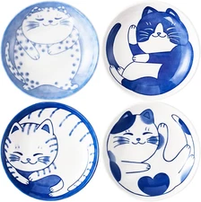 4 Pcs 4 Inches Cute Cat Soy Sauce Dish Ceramic Cat Bowls Japanese Cat Plates