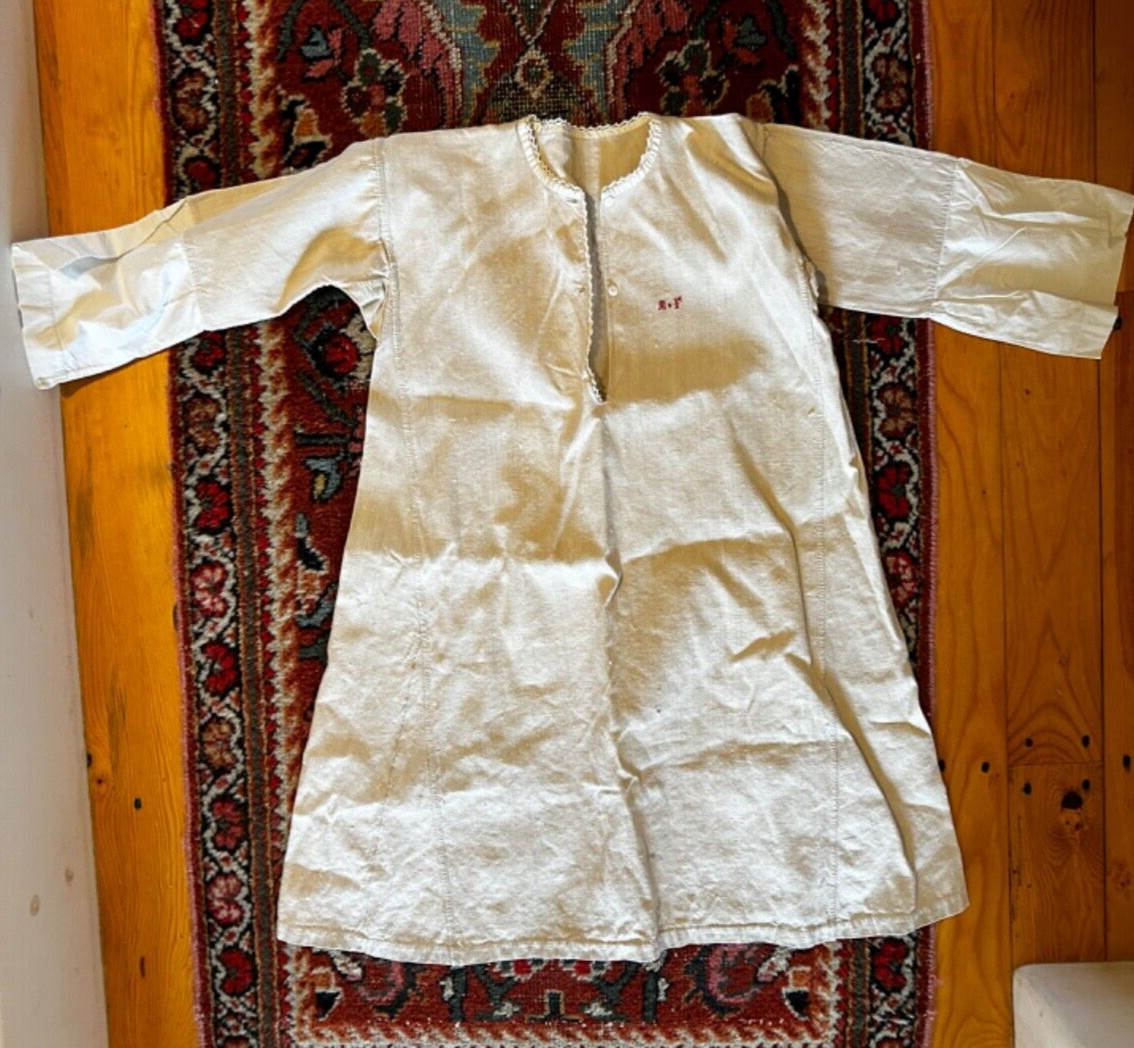 French heavy ivory handloom linen Vtg antique mon… - image 2