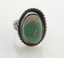 Vintage Navajo Green Royston Turquoise Sterling Silver Ring Sz 4