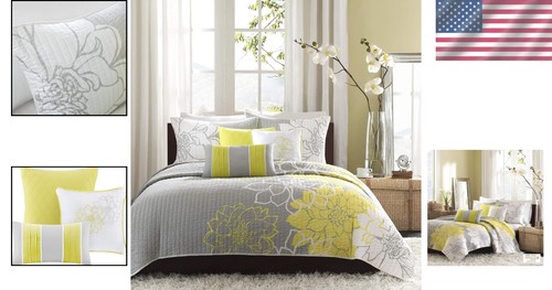 Reversible Lola Yellow 6-Piece Cotton Quilt Set - Shams and Decorative Pillows - Picture 2 of 12