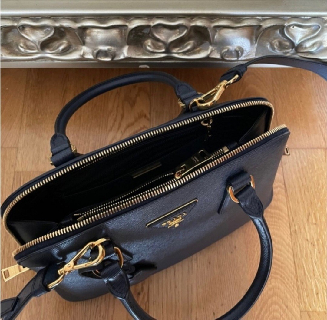 prada saffiano lux handbag in dark Baltic color image 4