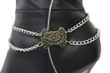 New Women Fashion Boot Bracelet Ethnic Silver Metal Chain Anklet Heel Shoe Charm