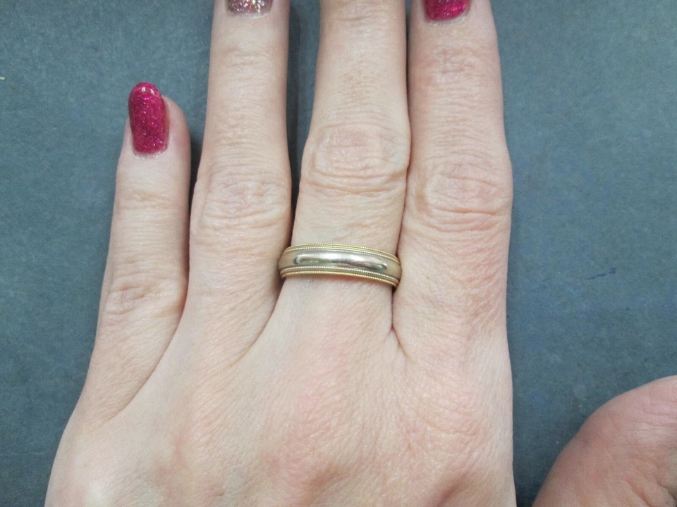 L@@K Double Milgrain Solid 14K Yellow & White Gold Wedding Band  sz 9.75 MEN - Image 4 of 4