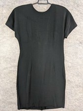 Late Edition Vtg Dress Womens 14 Black Low V Back Short Sleeve Fitted Waist 80s