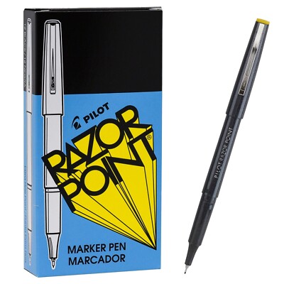 Pilot Razor Point Pens 11001, Black 0.3mm Extra Fine Plastic Point Pen, 1 Dozen