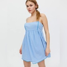 🌻Urban Outfitters UO Bayview Scalloped Frock Mini Dress in Blue Size XS.