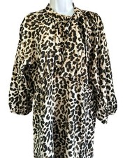 Calvin Klein Leopard Print Midi Dress Neck TIe Empire Waist Dress Mock Neck