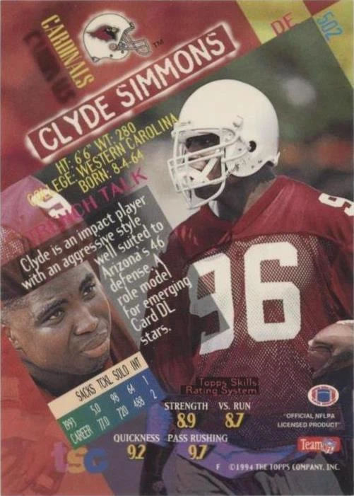 1994 Topps Stadium Club Clyde Simmons #502 - 2 de 2