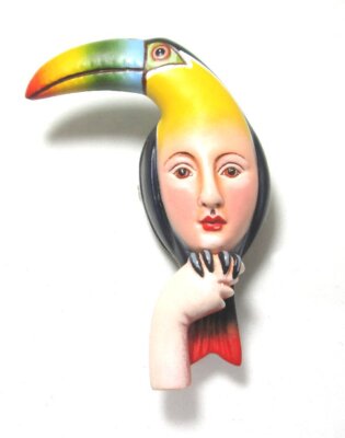 SERGIO BUSTAMANTE Toucan / Lady Sterling Silver Pin / Pendant