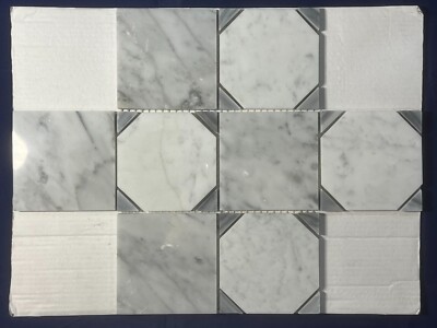 S31 Carrara White Grey Marble Octa/Triangle Mosaic Tile Kitchen Bathroom 7 sheet